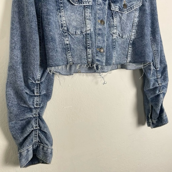 We The Free Ollie Femme Cropped Denim Trucker Jacket Preppy Women’s Cropped M - Picture 9 of 13